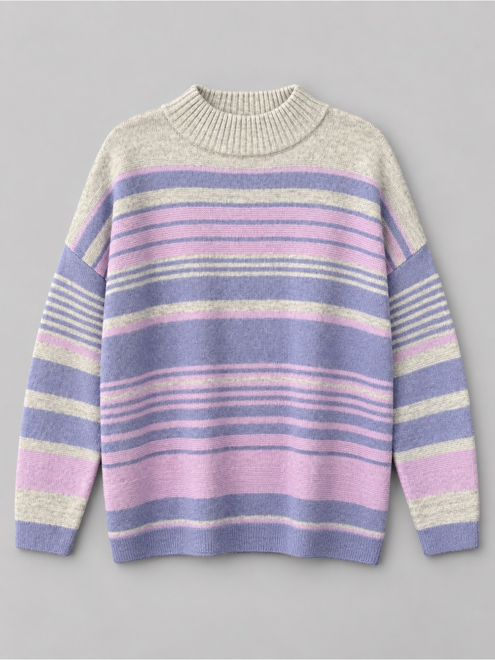 Northern Reflections Pastel Lavender and Pink Striped Crewneck Sweater